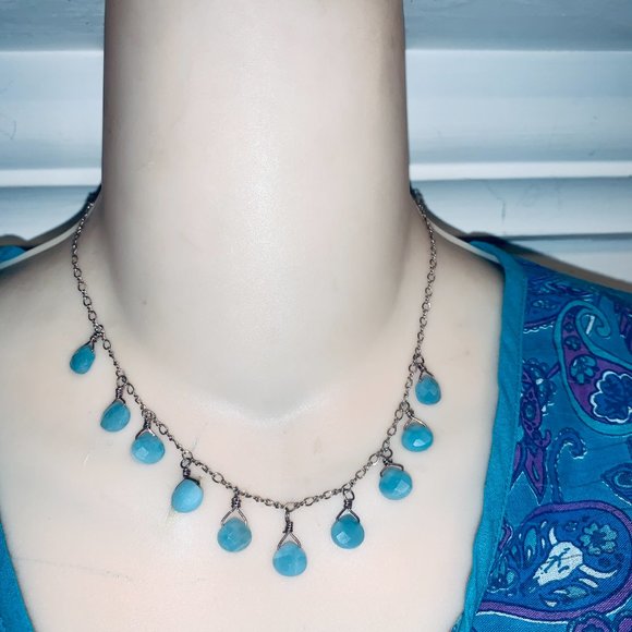 STERLING SILVER AQUA CHALCEDONY BRIOLETTE NECKLACE - Picture 4 of 4